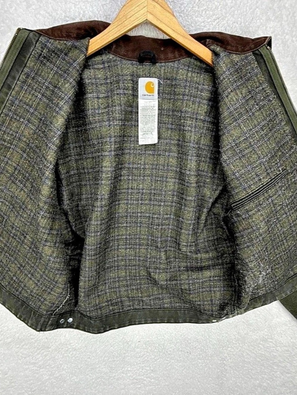 Carhartt J97 MOS Detroit Jacket Men's Plaid-Lined Green & Brown - Picture 2 of 3